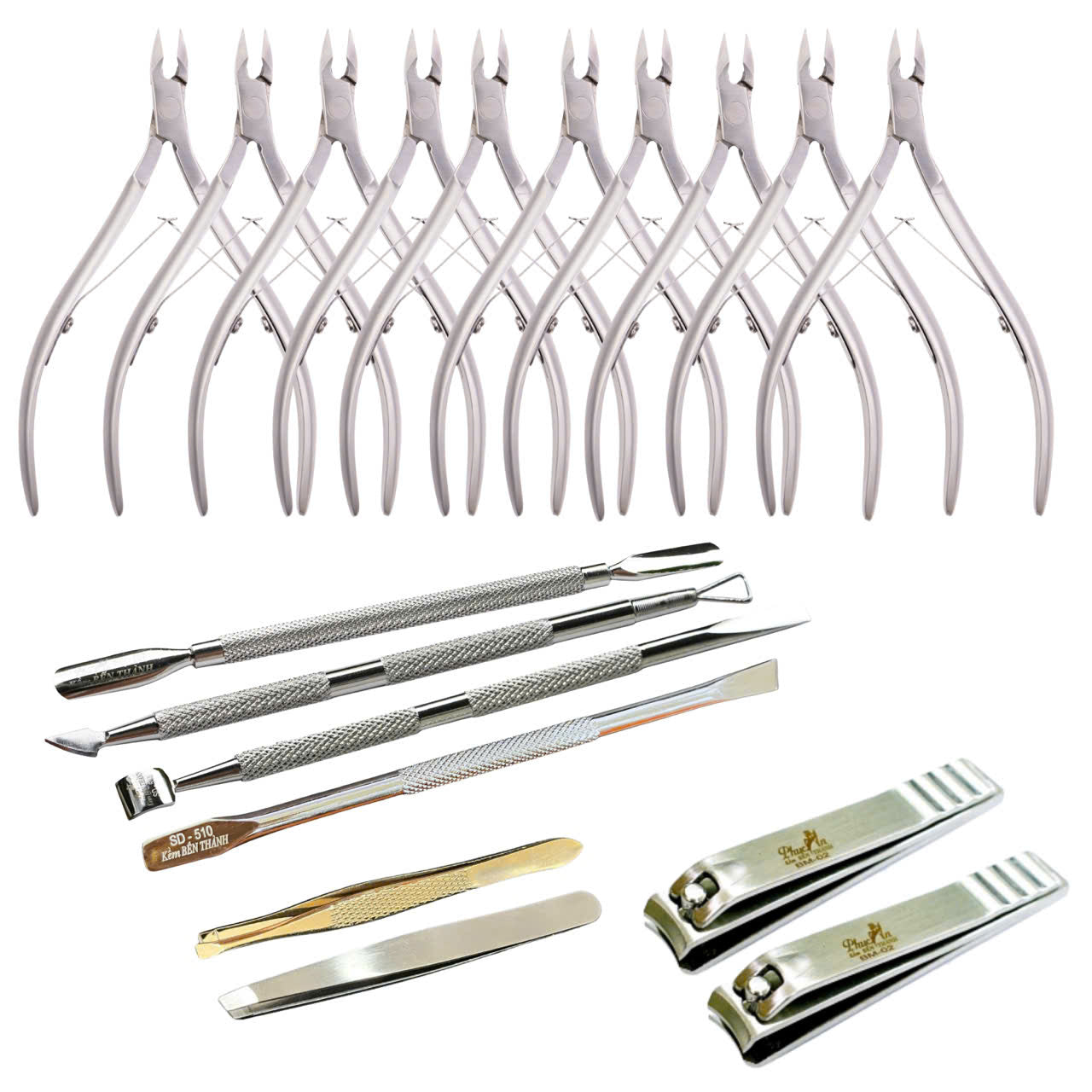 Combo - 10× KD-07 JAW16 Cuticle Nippers with SD507 / SD510 / SD516 / SD518, 2× BM02 & Tweezers 405 / 408